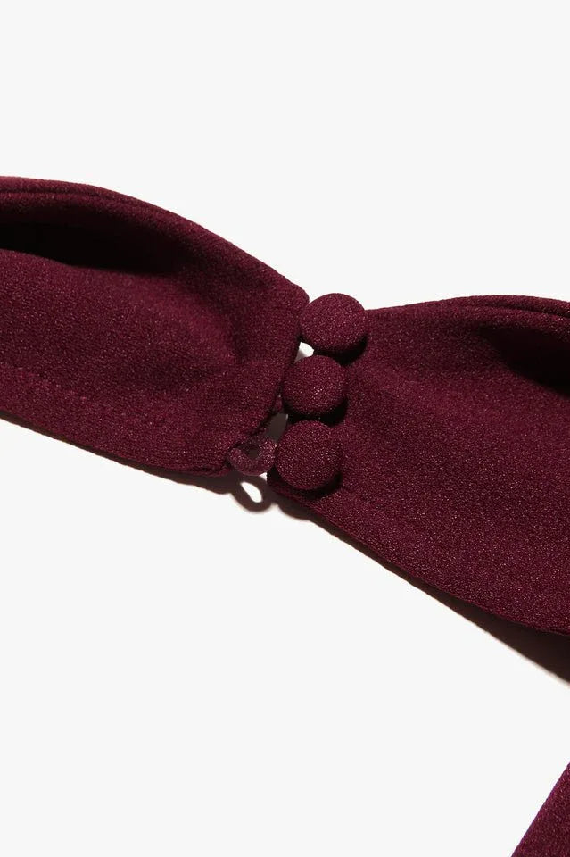 Burgundy Crepe Halter Midi Dress - View 8 | WEUXS