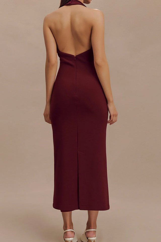 Annita Crepe Halter Midi Dress - WEUXS