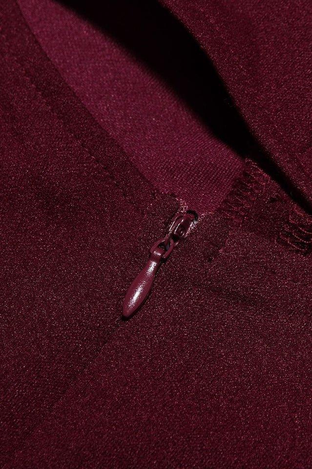 Burgundy Crepe Halter Midi Dress - View 9 | WEUXS