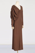 Asymmetric V - Neck Pleated Maxi Dress - WEUXS