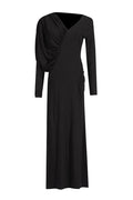 Asymmetric V - Neck Pleated Maxi Dress - WEUXS