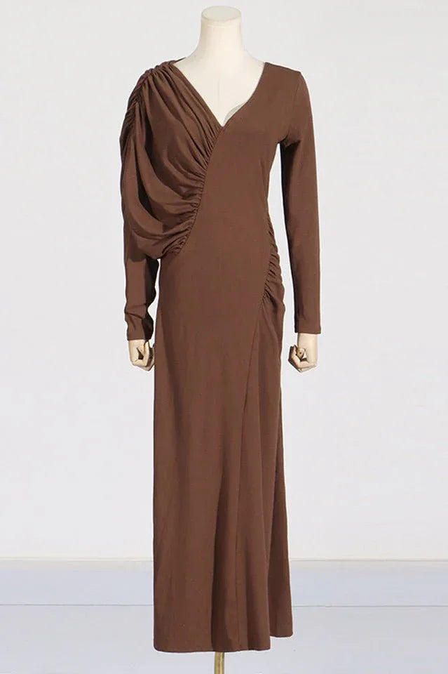 Asymmetric V-Neck Maxi Dress - View 7 | WEUXS