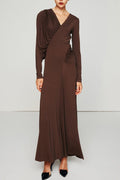 Asymmetric V - Neck Pleated Maxi Dress - WEUXS