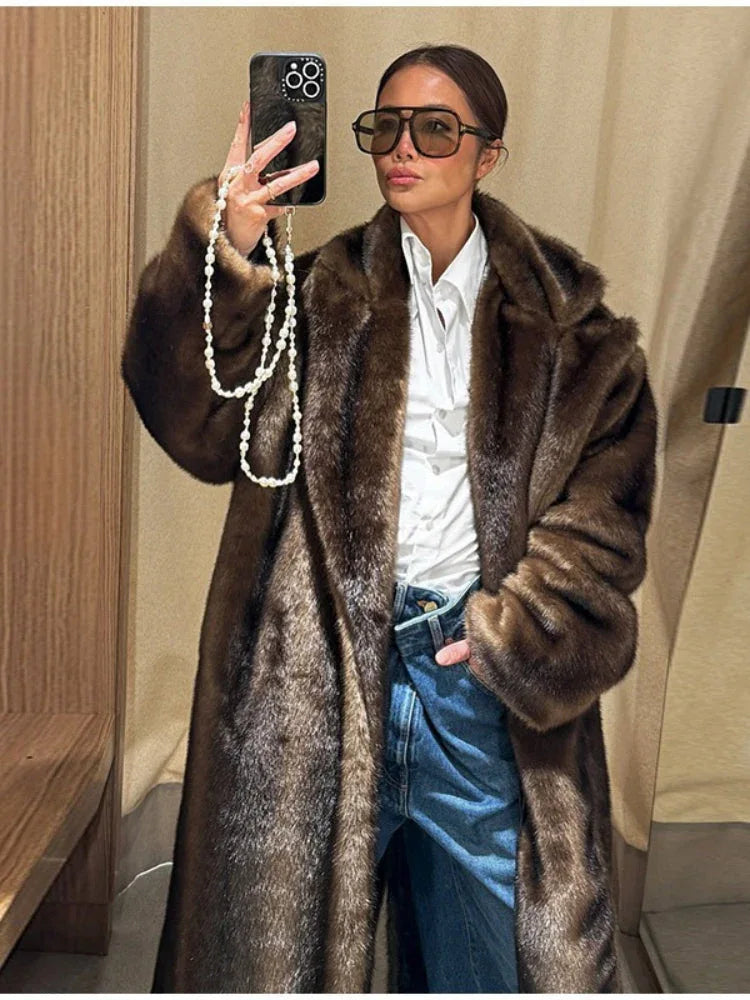 Vintage Dark Brown Faux Sable Maxi Coat - WEUXS