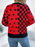 Gray polka dot checkerboard knit sweater - View 8 | WEUXS