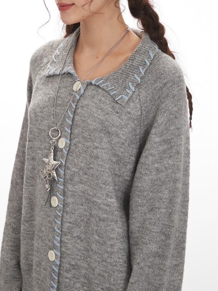 Contrast Stitch Knit Cardigan - View 6 | WEUXS