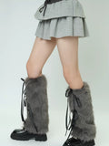 Faux Fur Leg Warmers with Ribbon Ties - View 8 | WEUXS