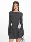 Dark Grey Ribbed Drop Waist Mini Dress - WEUXS