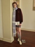 Plaid wool blend scarf with fringe trim - View 6 | WEUXS