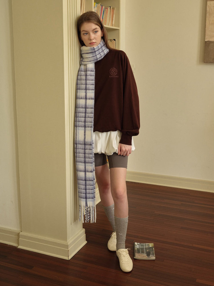 Plaid wool blend scarf with fringe trim - View 6 | WEUXS