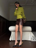 Sculpted Lime Ribbed Knit Zip-Up Cardigan - WEUXS