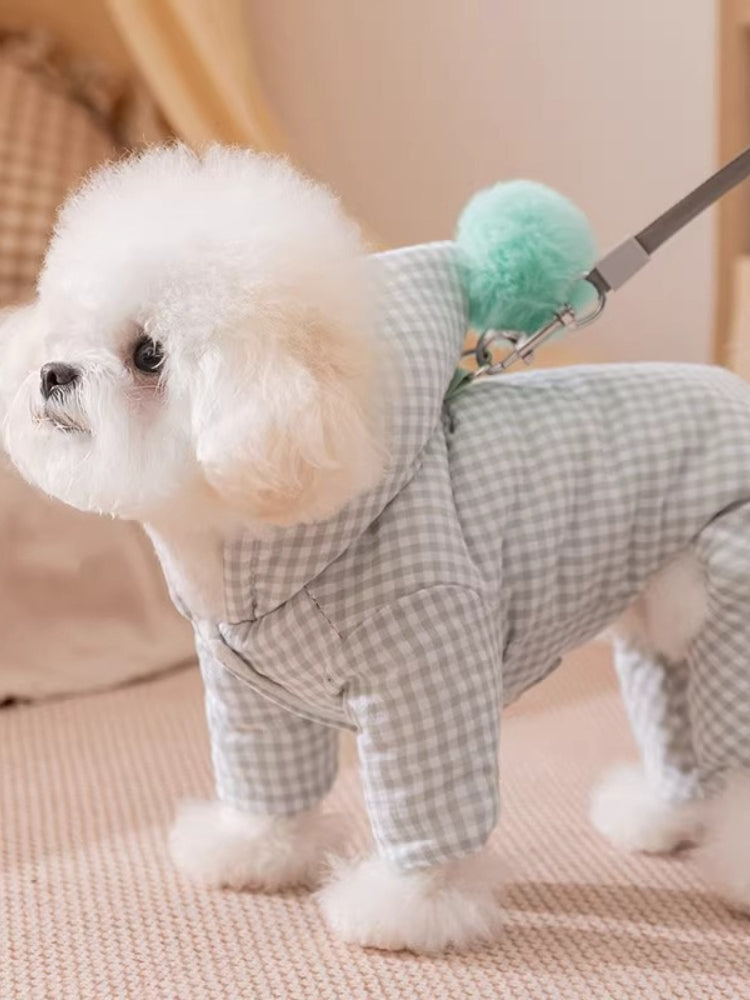 Gingham padded dog hoodie jumpsuit - View 6 | WEUXS