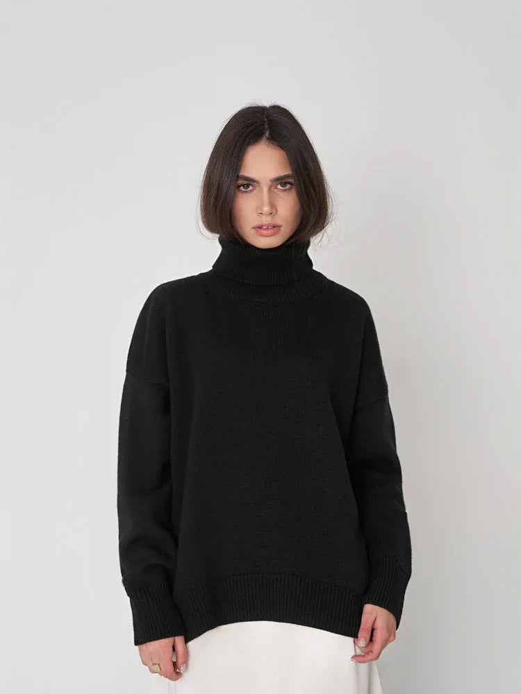 Classic Oversized High Neck Knit Sweater - WEUXS