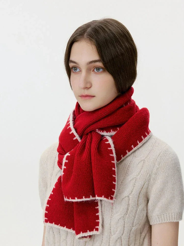 Wool Blend Knit Scarf with Contrast Stitching Secondary image