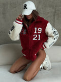 Vintage Red Sherpa Varsity Jacket - WEUXS