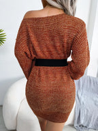 Green Marled Off-Shoulder Sweater Dress - WEUXS