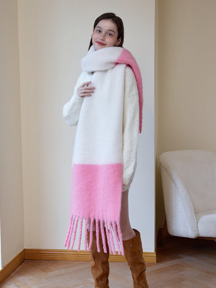 Oversized Candy Pink & White Dip-Dye Scarf