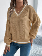 Sky Blue Preppy V-Neck Cable Knit Sweater - View 9 | WEUXS
