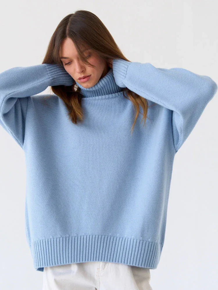 Oversized High Neck Knit Sweater - View 13 | WEUXS