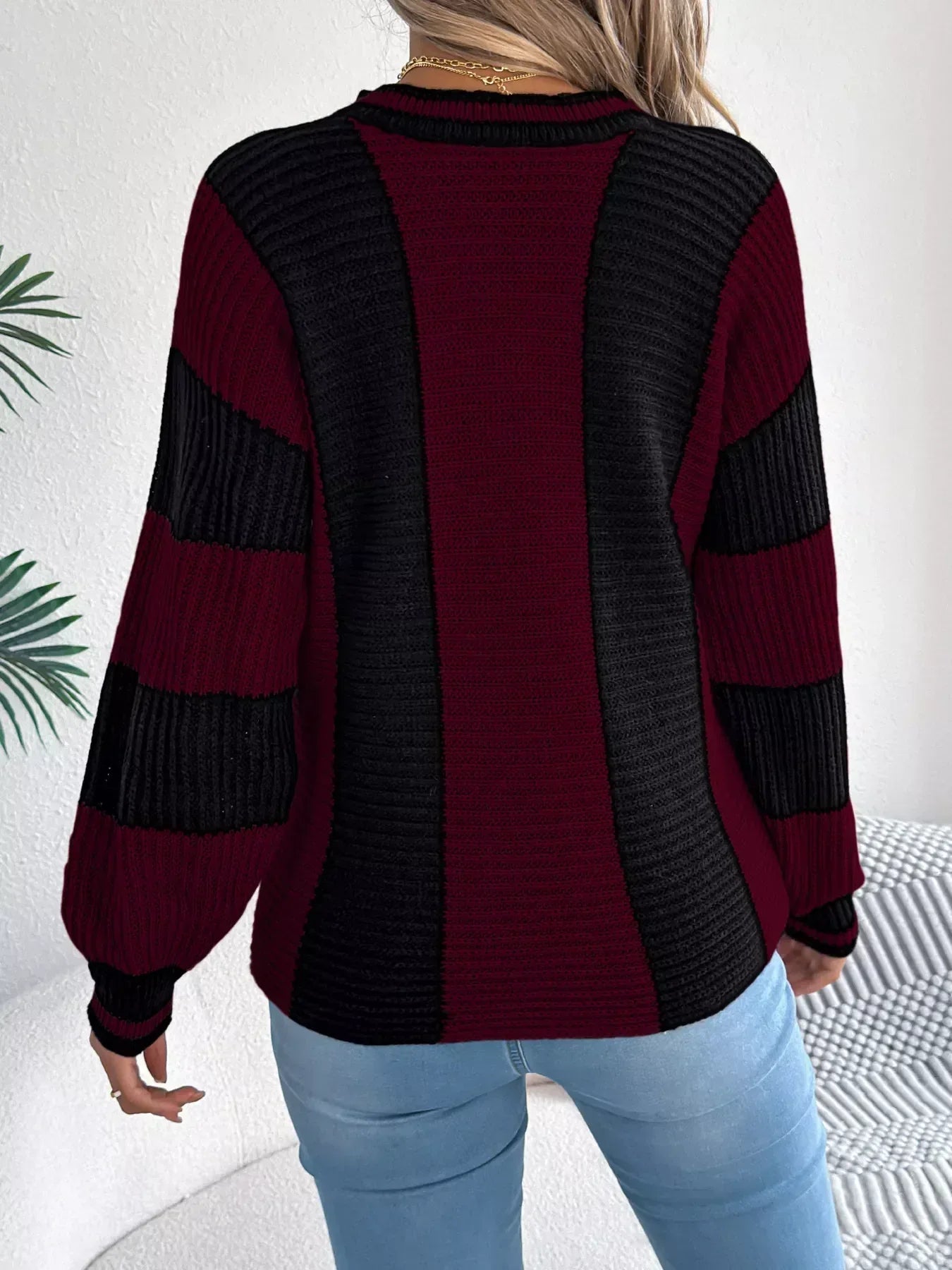 Vertical stripe knit sweater - View 12 | WEUXS