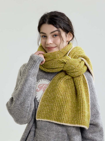 Macaron Ribbed Knit Scarf with Contrast Trim