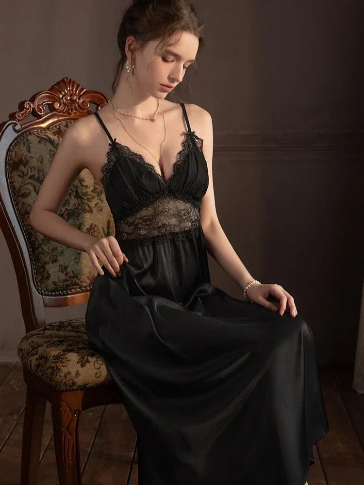 Satin lace robe and slip dress set - View 17 | WEUXS