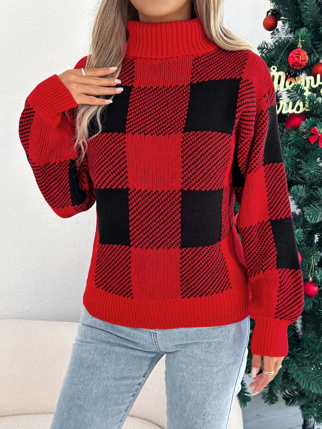 Evergreen Heritage Buffalo Plaid Turtleneck Sweater - WEUXS