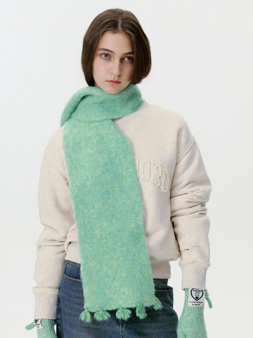 Mint Green Bouclé Knit Scarf