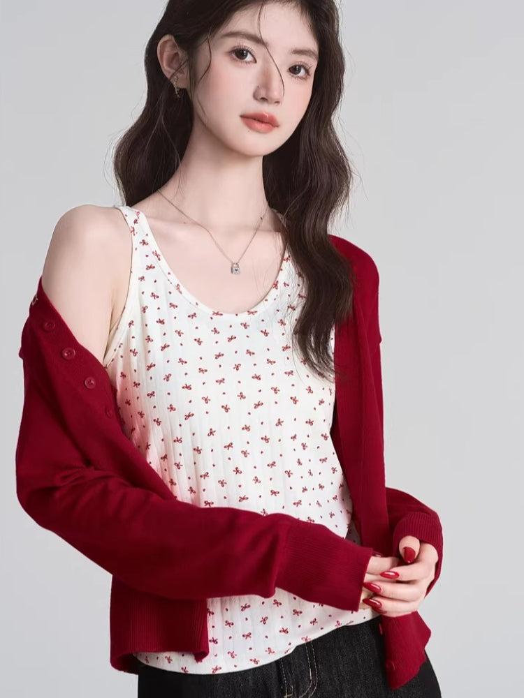 Knit Cardigan & Floral Cami Set