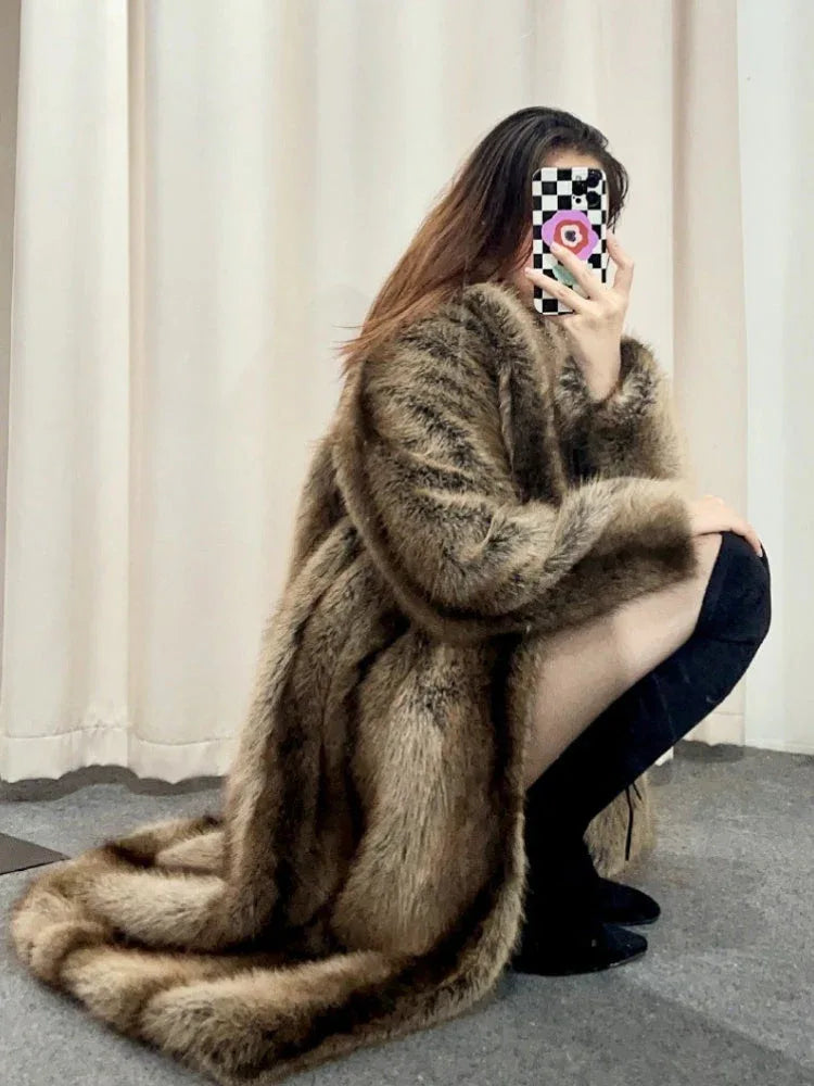 Ultra-Luxe Long Faux Fox Fur Coat - WEUXS