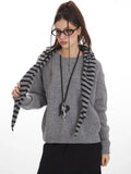 Grey fuzzy knit sweater with striped hooded scarf set - View 6 | WEUXS