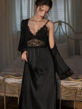 Satin lace robe and slip dress set - View 20 | WEUXS