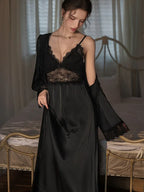 Satin lace robe and slip dress set - View 20 | WEUXS