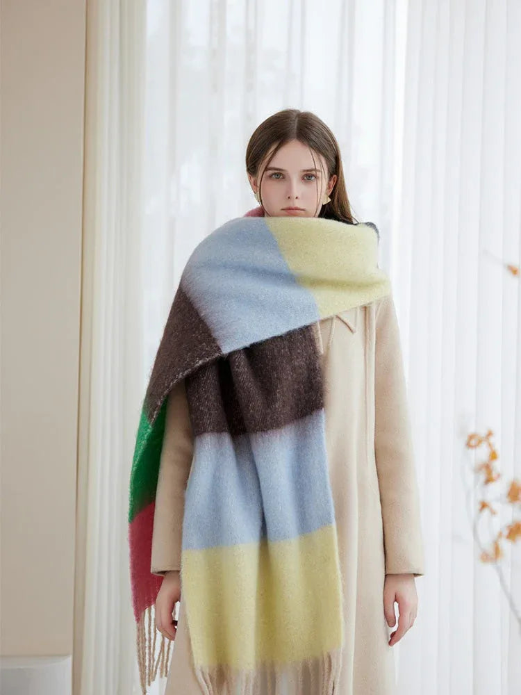 Dopamine Rainbow Block Stripe Oversized Scarf - WEUXS