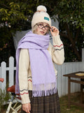 Heathered wool blend scarf with fringe detail - View 9 | WEUXS