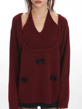woman wearing a burgundy bow detail knit sweater - View 6 | WEUXS