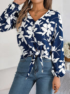 Monochrome floral tie front blouse - View 15 | WEUXS