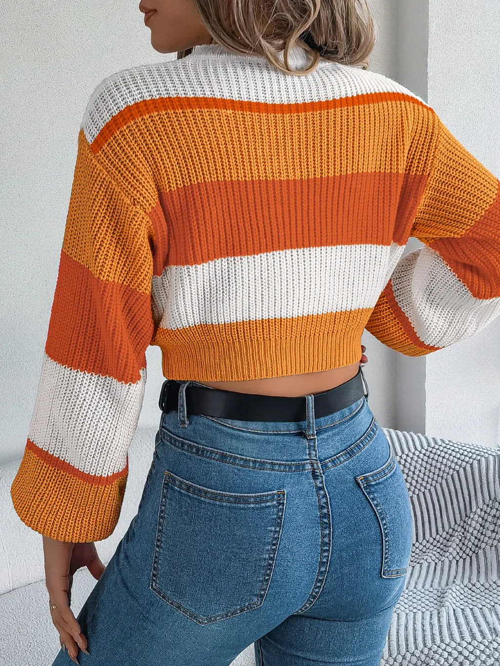 Sunset Boulevard Color Block Knit Crop Sweater - WEUXS