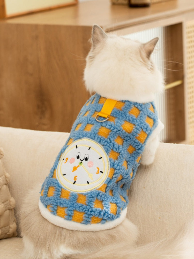 Pet fleece vest with red checkered pattern and clock embroidery - View 7 | WEUXS