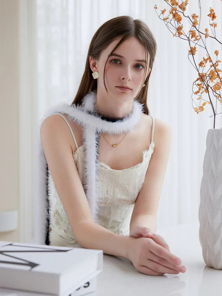 Black & White Faux Mink Skinny Scarf - WEUXS