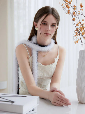 Black & White Faux Mink Skinny Scarf - WEUXS
