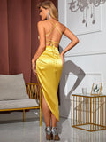     backless slit satin dress yellow back#color_yellow