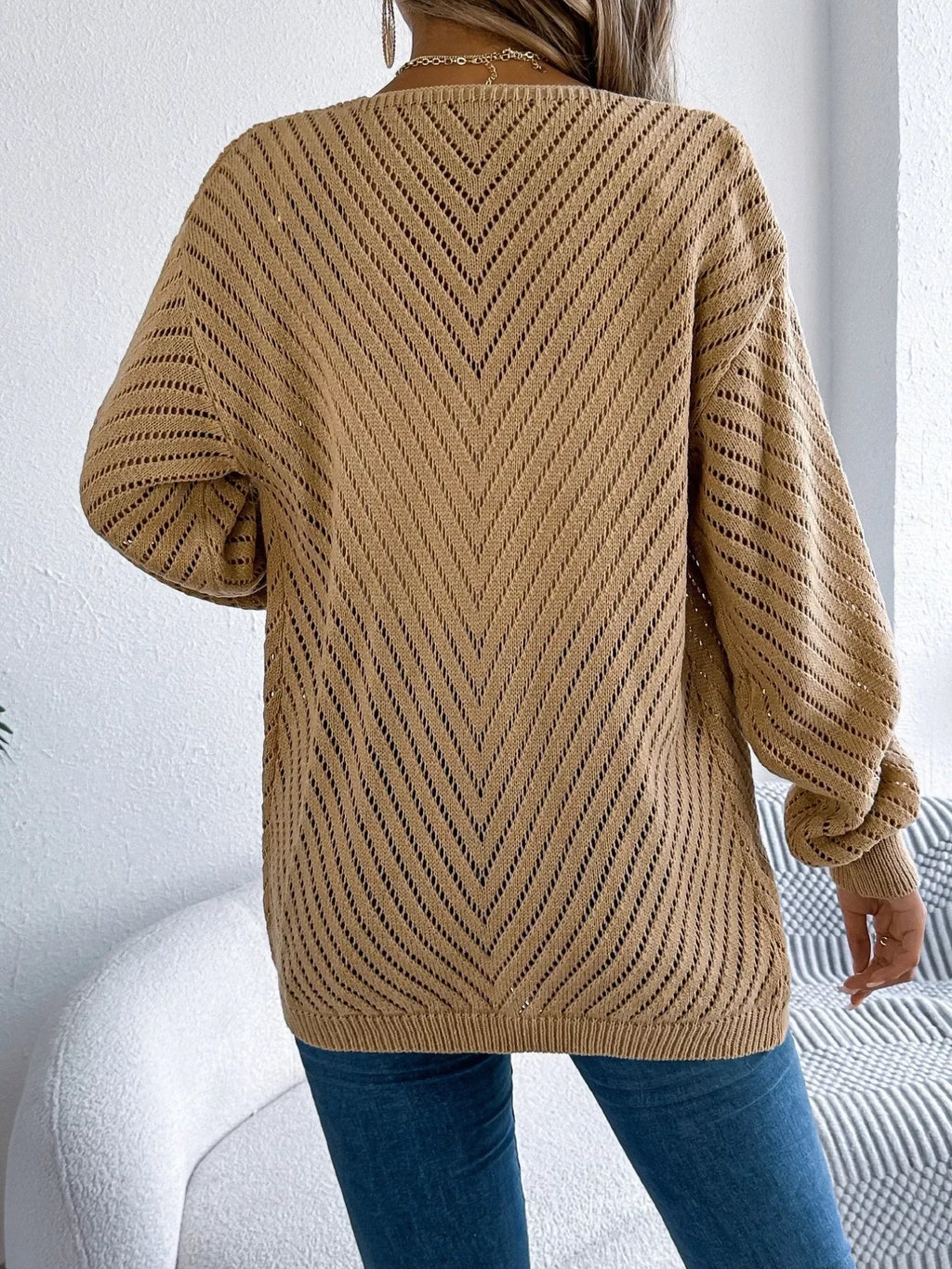 White pointelle knit cardigan - View 14 | WEUXS