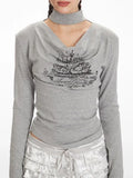Cowl Neck Swan Print Top - View 6 | WEUXS