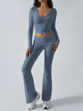 V-Neck Knit Crop Top and Flare Pants Set - View 22 | WEUXS