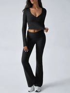 V-Neck Knit Crop Top and Flare Pants Set - View 40 | WEUXS