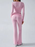 V-Neck Knit Crop Top and Flare Pants Set - View 6 | WEUXS
