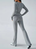 V-Neck Knit Crop Top and Flare Pants Set - View 36 | WEUXS