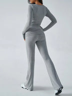 V-Neck Knit Crop Top and Flare Pants Set - View 36 | WEUXS
