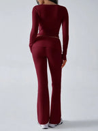 V-Neck Crop Top and Fold-Over Flare Pants Set - View 12 | WEUXS